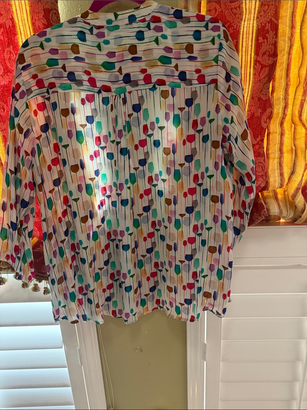 Apny Multicolor Cocktail -Print Tie Neck Blouse - White Base - Picture 4 of 5
